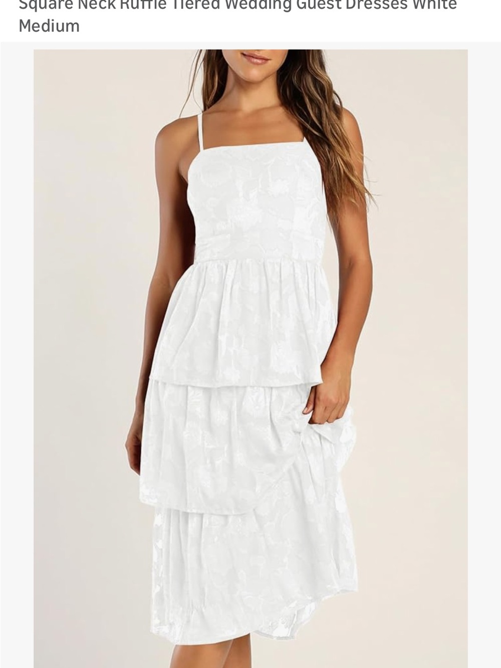 Amazon White Tiered Square-Neck Midi Dress with Spaghetti Straps